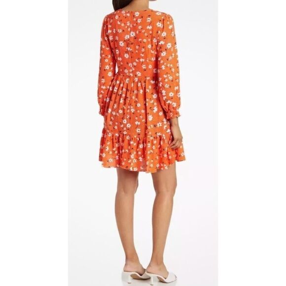 Eliza J Women's Tiered Formal Floral Soft Short Dress Red Orange Size 6 - Picture 3 of 12